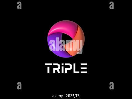 Inflated 3D Vector Ribbon Rotation Loop Circle. Abstract Vector Logo Template. Modern Geometry Infinity Swirl Sign with Triple Colorful Intertwined Stock Vector