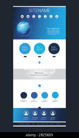 One Page Website Template with Earth Globe Header Design Stock Vector