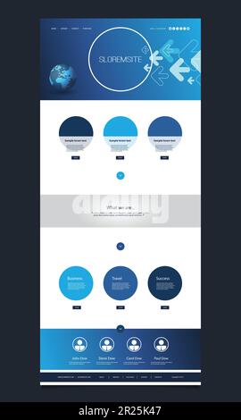 One Page Website Template with Earth Globe and Arrows Header Design Stock Vector