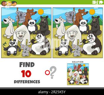 differences game with cartoon polar animals coloring page Stock Vector ...