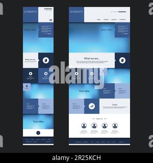 Responsive One Page Website Template with Blurred Background - Desktop and Mobile Version Stock Vector