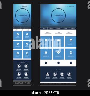 Responsive One Page Website Template with Blurred Background - Desktop and Mobile Version Stock Vector