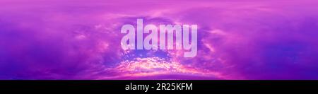 Overcast sky panorama on sunset with magenta Cumulus clouds in Seamless spherical equirectangular format as full zenith for use in 3D graphics Stock Photo