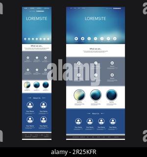 Responsive One Page Website Template with Blurred Background - Desktop and Mobile Version Stock Vector