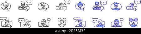 Chat support icons. Users exchanging messages. Pixel perfect, editable stroke icons Stock Vector