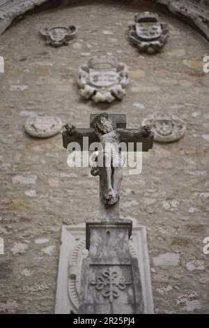 Gaspar Manso's Cross, 17th-18th centuries. From Nosso Senhor do Cruzeiro Chapel (Ajuda, Lisbon). The name of the hermitage is due to a 'cruzeiro' (cross) that would have been placed there by a vow that a sailor named Gaspar Manso would have made before embarking on a voyage. At the end of the 20th century it was housed in the Carmo Archaeological Museum. Lisbon, Portugal. Stock Photo