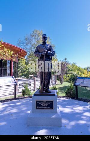 Bronze statue on granite base in Tennessee unveiled June 2022 honors Black soldiers and U.S. Colored Troops for the role they played in the Civil War. Stock Photo