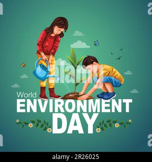 Kids Planting, Creative design world environment and earth day drawing and painting concept. abstract vector illustration design Stock Vector