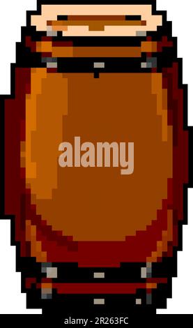 wood barrel wine game pixel art vector illustration Stock Vector