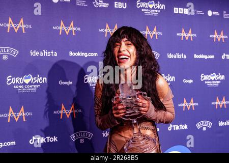 May 13, 2023, United kingdom: May 13, 2023, Liverpool, Merseyside, United Kingdom: Sweden's Loreen winner of the Eurovision Song Contest 2023 Grand Final at the Liverpool Arena with her song Tattoo. Loreen is only the second artist to win the Eurovision Song Contest twice, and the only female artist, following her victory in 2012 with Euphoria. ..26 countries took part in the Grand Final of the world's largest live music event, hosted by EBU Member, BBC, on Saturday 13 May in Liverpool. ..The winning song took the prize with 583 points, 57 points ahead of 2nd placed Finland, represented by Kaa Stock Photo