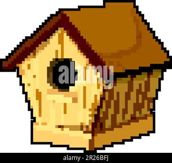 feeder bird house game pixel art vector illustration Stock Vector