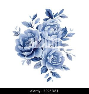 Watercolor Vintage Blue Flowers , isolated vector. Stock Vector