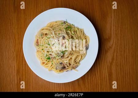 Fettuccine Carbonara, Truffle Pasta, Spaghetti Carbonara, Mushroom Pasta, and More Stock Photo