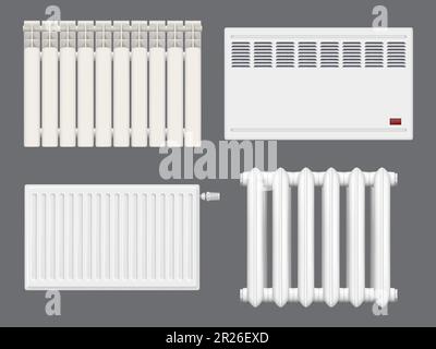 Interior heaters. Different indoor heaters systems decent vector realistic domestic electric tools Stock Vector