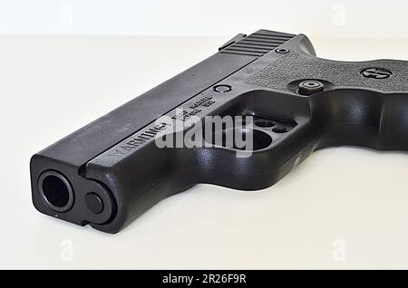 A firearm shot of a .45 magnum. Stock Photo