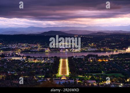 Canberra at night from Mount Ainslie Lookout Stock Photo