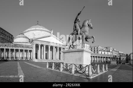 Neaples - The Basilica Reale Pontificia San Francesco da Paola and monument to Charles VII of Naples  - Piazza del Plebiscito square. Stock Photo