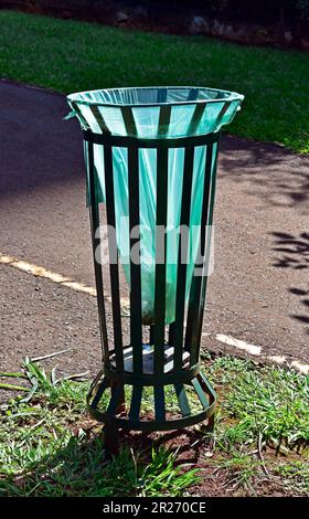 Trash can on public park in Ribeirao Preto, Sao Paulo, Brazil Stock Photo