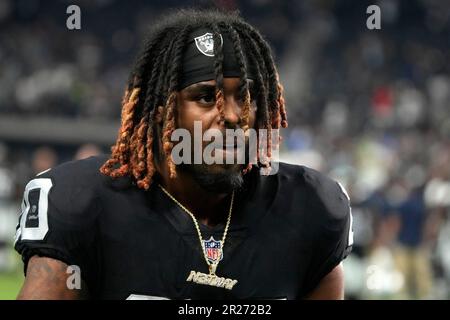 FILE - Las Vegas Raiders cornerback Damon Arnette warms up before an NFL  football game against the Pittsburgh Steelers, Sunday, Sept. 19, 2020, in  Pittsburgh. The Las Vegas Raiders waived 2020 first-round