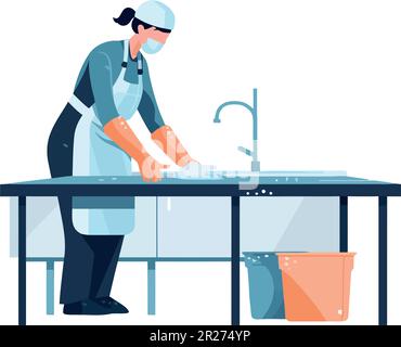woman working at modern office desk over white Stock Vector