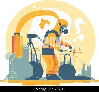 Modern construction worker using technology over white Stock Vector