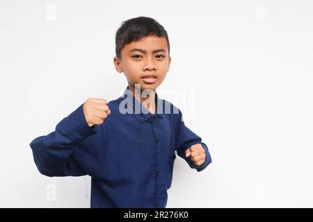 Boys demonstrating fighting gestures during martial arts training Stock Photo