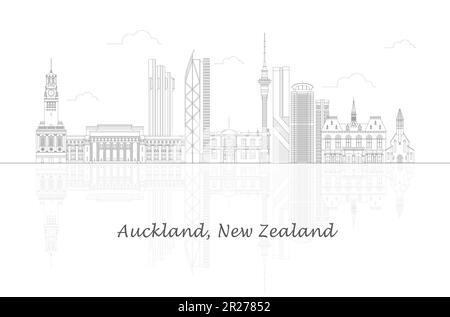 Outline Skyline panorama of city of Auckland, New Zealand - vector illustration Stock Vector