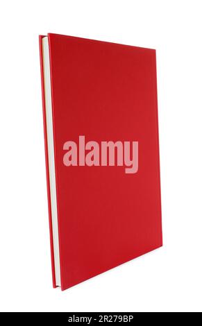 Closed book with red hard cover isolated on white Stock Photo