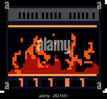 home fireplace game pixel art vector illustration Stock Vector