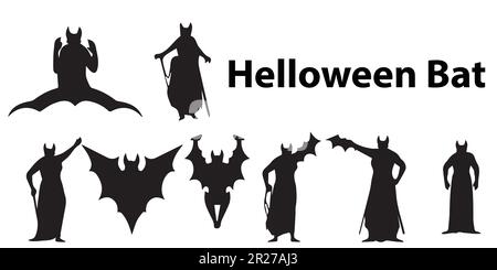 A black and white Halloween bat vector illustration set. Stock Vector