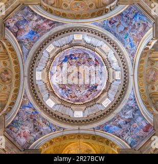 NAPLES, ITALY - APRIL 22, 2023: The fresco in the Dome of the Royal Chapel of the Treasure of St. Januarius in Cathedral Stock Photo