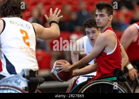 Ottawa, Canada. 17 May 2023. Garrett Ostepchuk (5)of the Canada Men's wheelchair basketball team in men’s wheelchair basketball action in the Canada development squad versus the Netherlands national team in the Ottawa Invitational Tournament at Carleton University. Copyright 2023 Sean Burges / Mundo Sport Images / Alamo Live News. Stock Photo