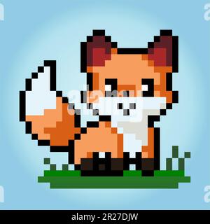 8-bit pixel of fox. Animal in Vector illustration for cross stitch and game assets. Stock Vector