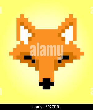 8-bit pixel of head fox. Animal in Vector illustration for cross stitch and game assets. Stock Vector