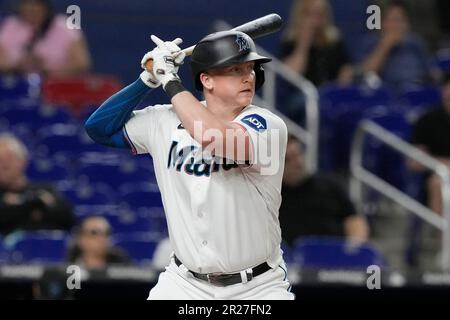 Miami Marlins' Garrett Cooper bats during a spring training baseball game  against the New York Mets, Monday, March 13, 2023, in Jupiter, Fla. (AP  Photo/Lynne Sladky Stock Photo - Alamy