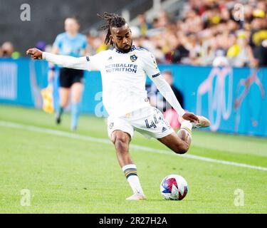 Columbus, Ohio, USA. 17th May, 2023. Los Angeles Galaxy forward Raheem Edwards (44) kicks the ball into the center against the Columbus Crew in their match in Columbus, Ohio. Brent Clark/Cal Sport Media/Alamy Live News Stock Photo