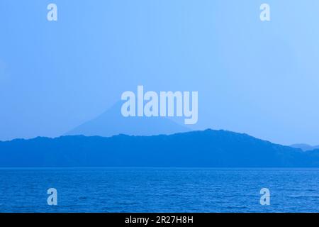 Lake Ikeda and Mount Kaimondake Stock Photo