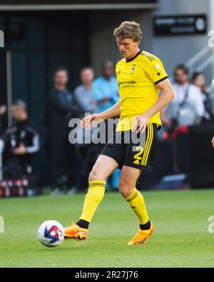 Columbus, Ohio, USA. 17th May, 2023. Columbus Crew defender Philip Quinton (2) handles the ball against the Los Angeles Galaxy in their match in Columbus, Ohio. Brent Clark/Cal Sport Media/Alamy Live News Stock Photo