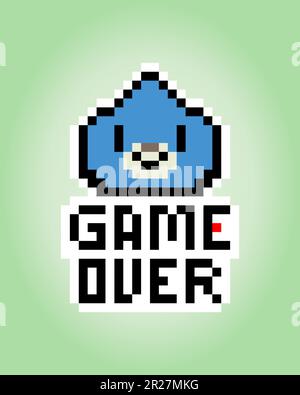 8-bit pixel text, game over. Background icon for game assets in vector illustrations. Stock Vector