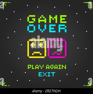 8-bit pixel text, game over. Background icon for game assets in vector illustrations. Stock Vector