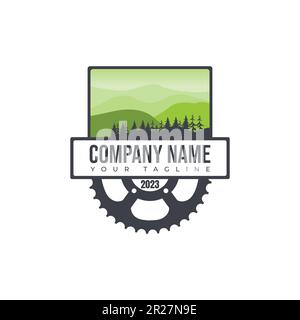 Mountain Bike Community Logo. Extreme mountain bike logo design gear mountain concept for the bicycle community Stock Vector