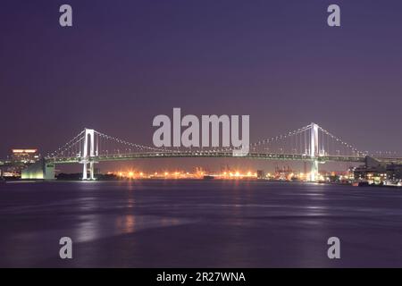 Night view of Rainbow Bridge from Takeshiba Stock Photo