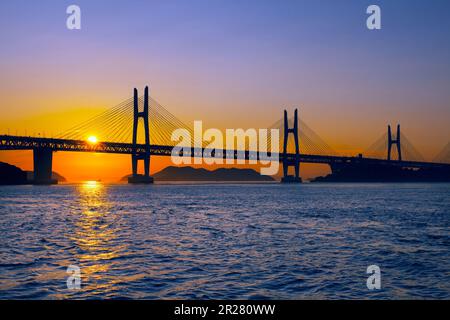 Seto-Ohashi bridge and the sunset, Iwakurojima Bridge Stock Photo - Alamy