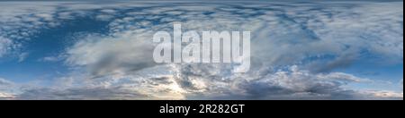 seamless cloudy blue sky hdri 360 panorama view with zenith and beautiful clouds for use in 3d graphics or game development as sky dome or edit drone Stock Photo