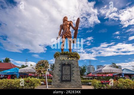 May 5, 2023: Lapulapu statue at Mactan Shrine in Mactan island, Cebu, Philippines. It was erected to honor the first Filipino hero, Rajah   Lapu Lapu, Stock Photo