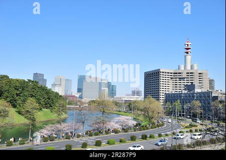 Buildings of Marunouchi district and Sakurada moat of the Imperial Palace Stock Photo