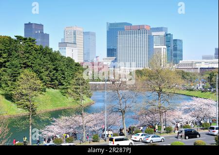 Buildings of Marunouchi district and Sakurada moat of the Imperial Palace Stock Photo