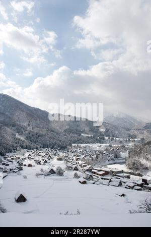 Shiragawago village covered in snow Stock Photo