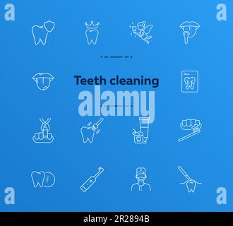 Teeth cleaning line icon set Stock Vector