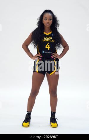 Los Angeles Sparks guard Lexie Brown (4) poses during media day, Wednesday,  Apr. 27, 2022, in Torrance, Calif. Photo via Newscom Stock Photo - Alamy